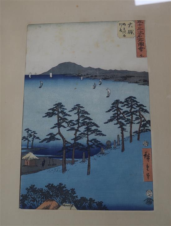 Japanese School, set of five woodblock prints, Landscapes, 33 x 22cm